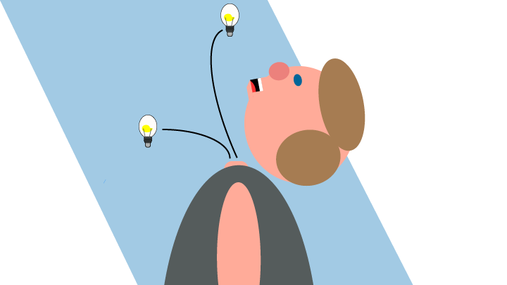 Illustration of ideas spawning from someone's neck